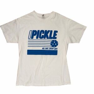 American Apparel White/blue Graphic Pickle Ball T-shirt Men Size M